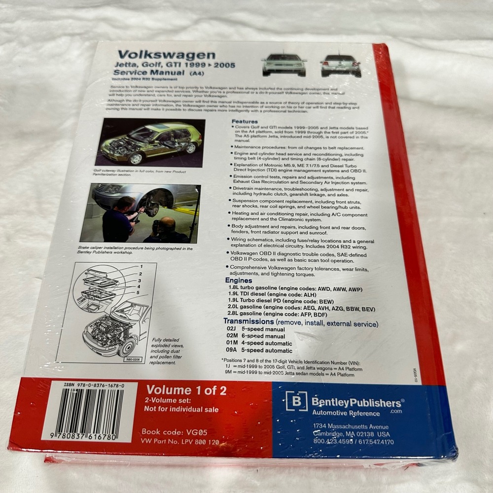 Volkswagen Jetta Golf GTI 1999-2005 Service Manual Bentley Publishers Vol 1 NEW - Picture 2 of 3
